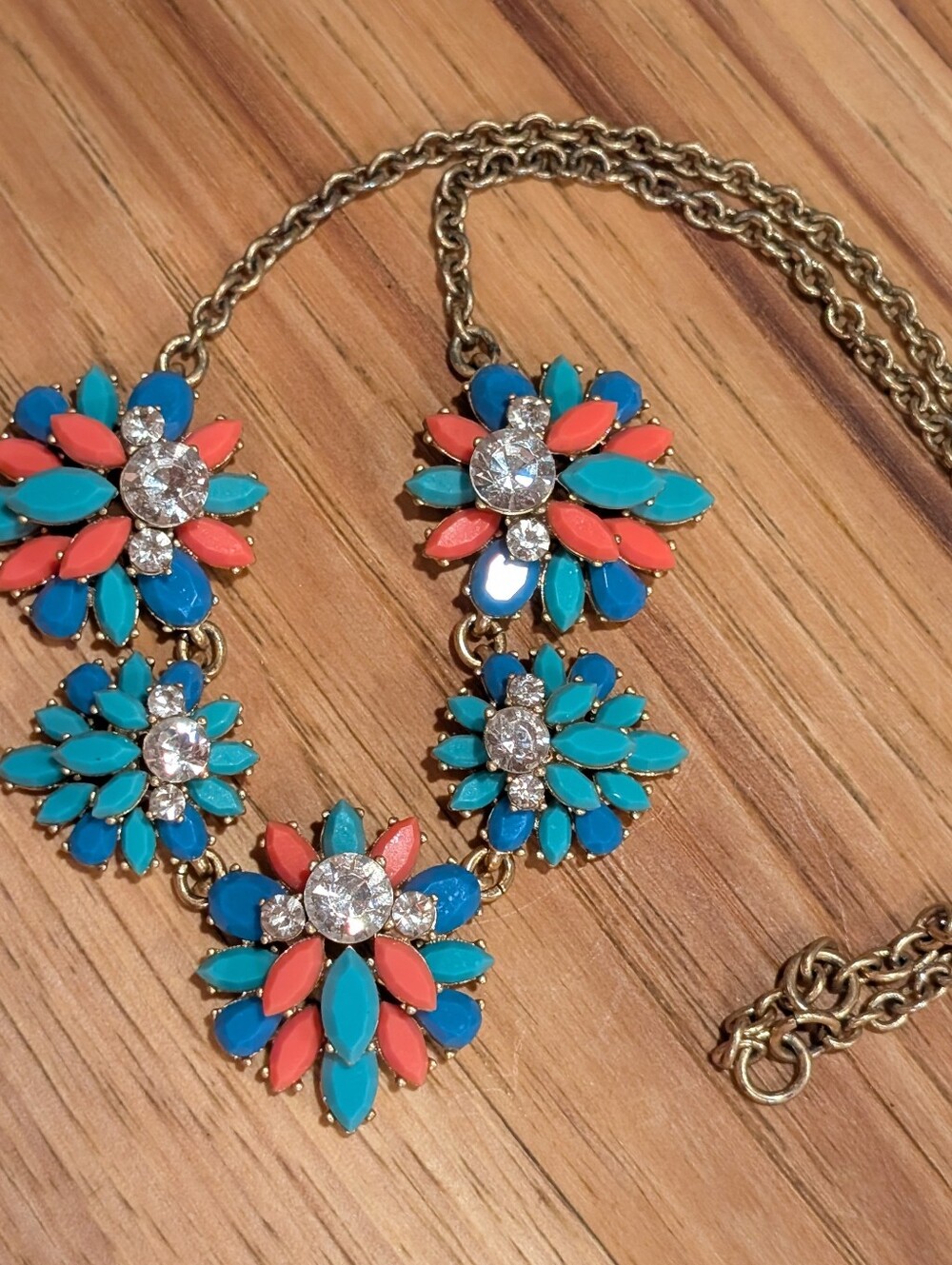 Gold-Tone Floral Statement Necklace in Blue, Teal & Coral From J. Crew